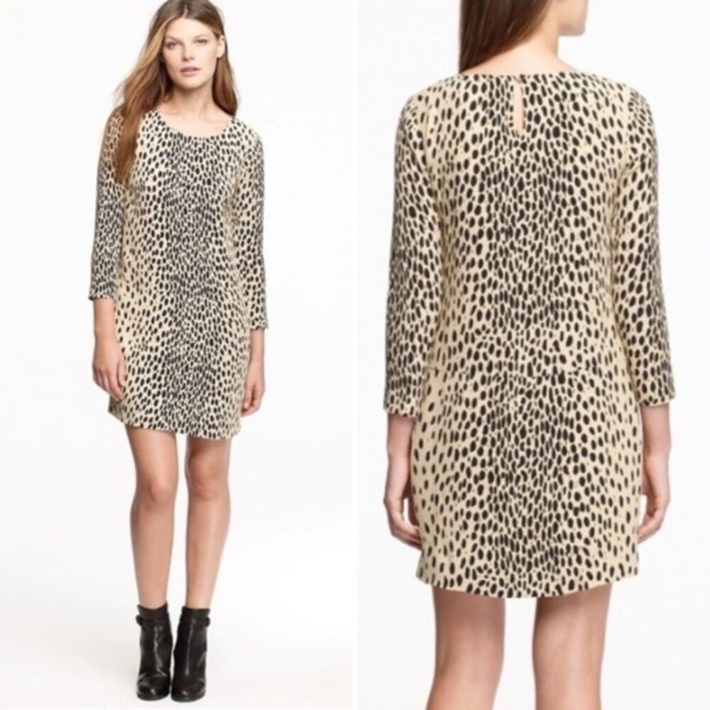 J CREW animal print leopard cheetah kangaroo pocket size 0 dress long sleeve